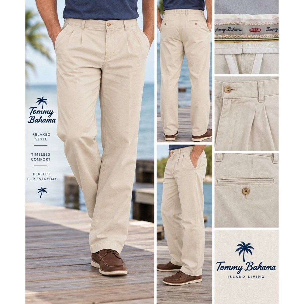 Tommy Bahama Pleated Chino Pants Men's 42 X 30  Khaki Silk